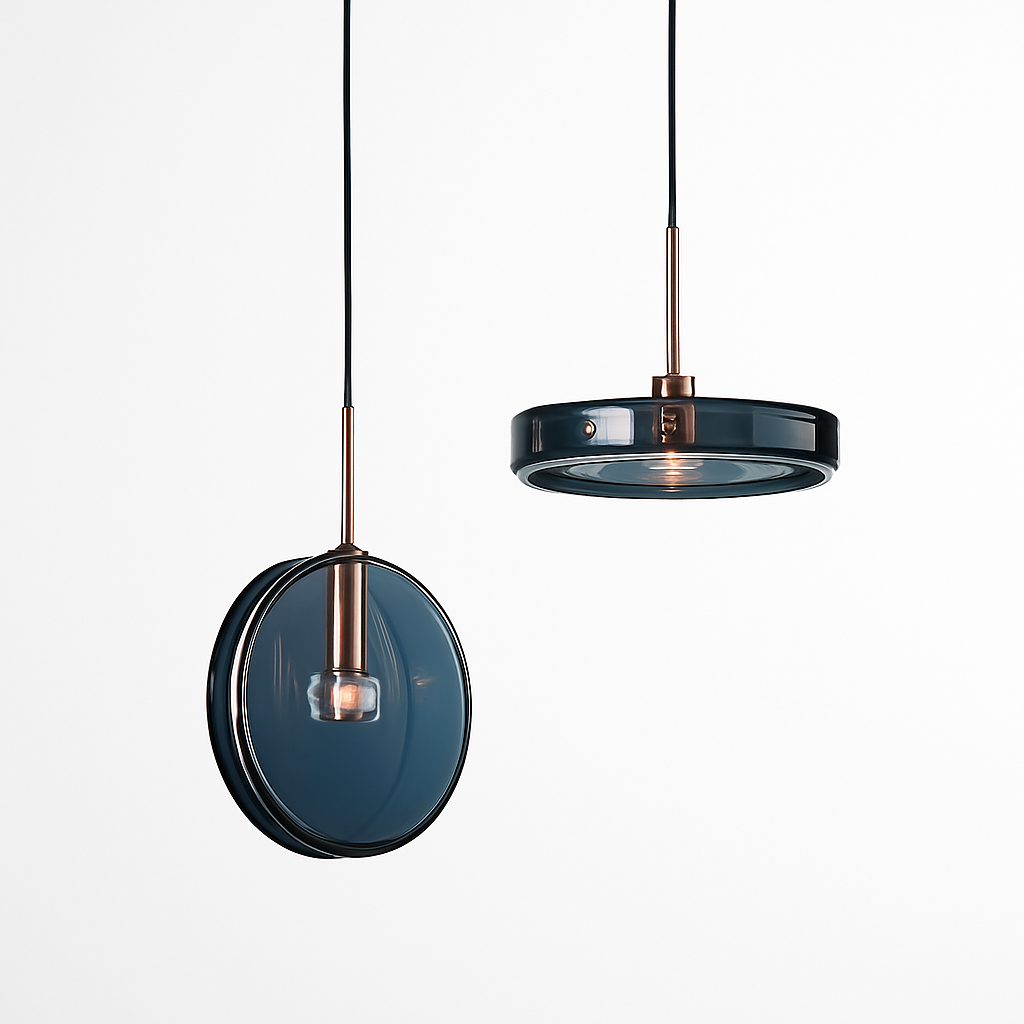 Suspension design ronde en verre bleue Dining