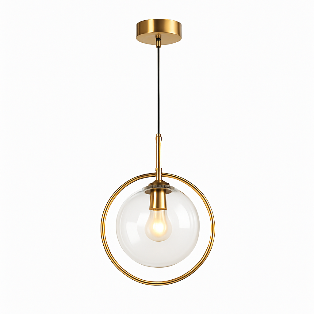 Suspension dorée à LED design boule en verre fumé