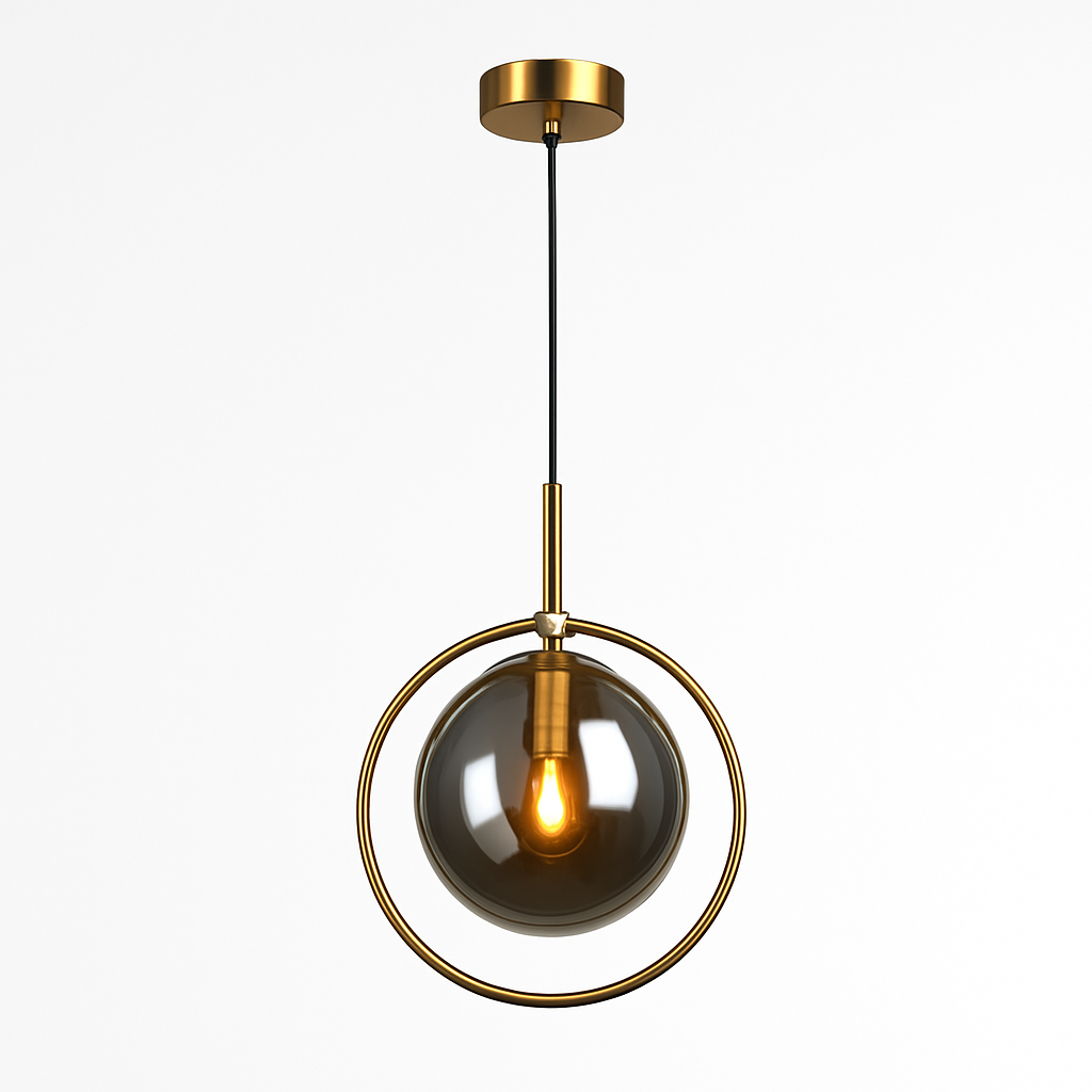 Suspension dorée à LED design boule en verre fumé