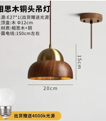 suspension en bois de noyer style wabi-sabi vintage en laiton japonais