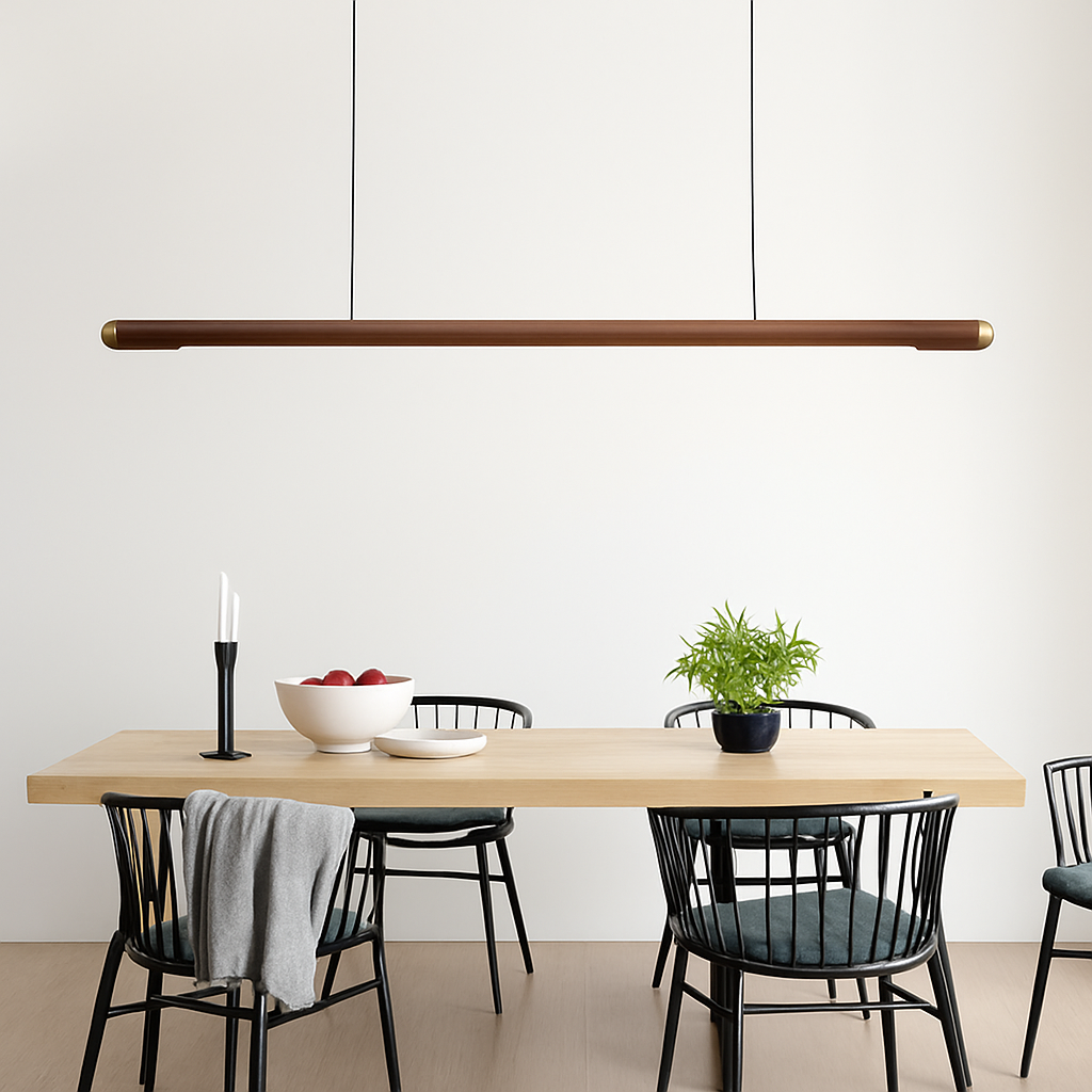 suspension en bois design minimaliste led longue bande