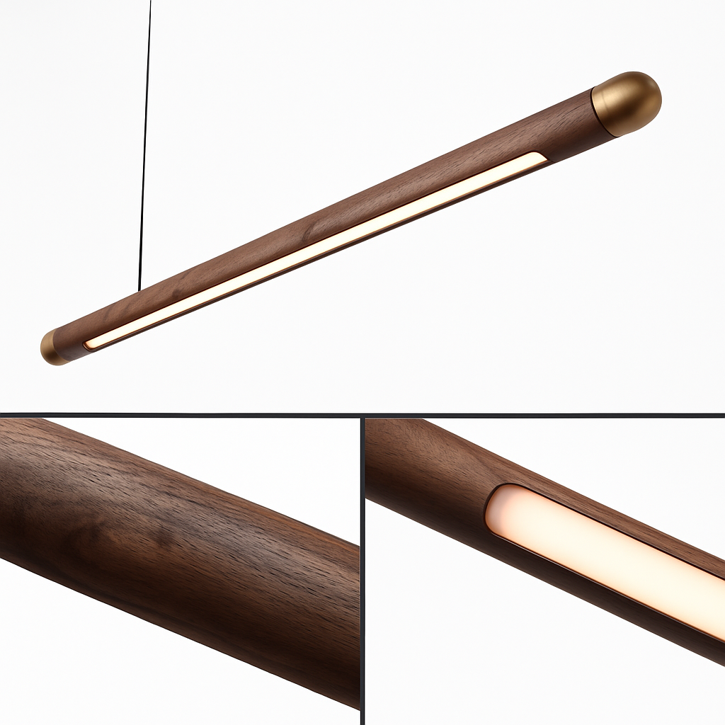 suspension en bois design minimaliste led longue bande