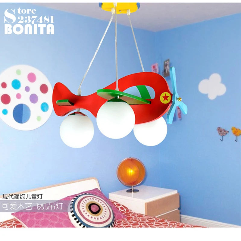 suspension en bois et verre avion dessin animé pour enfants