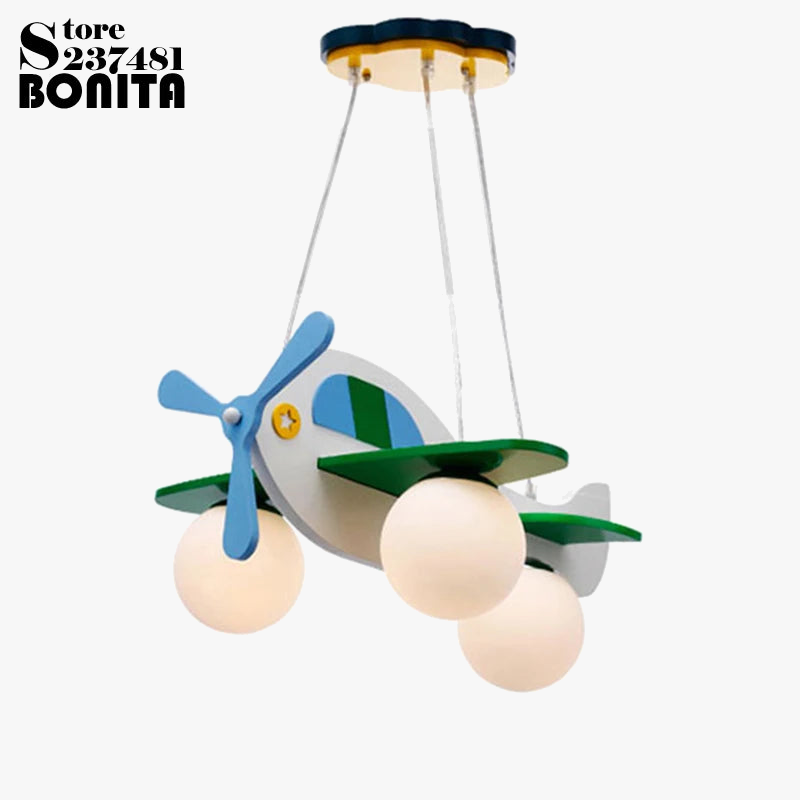suspension en bois et verre avion dessin animé pour enfants