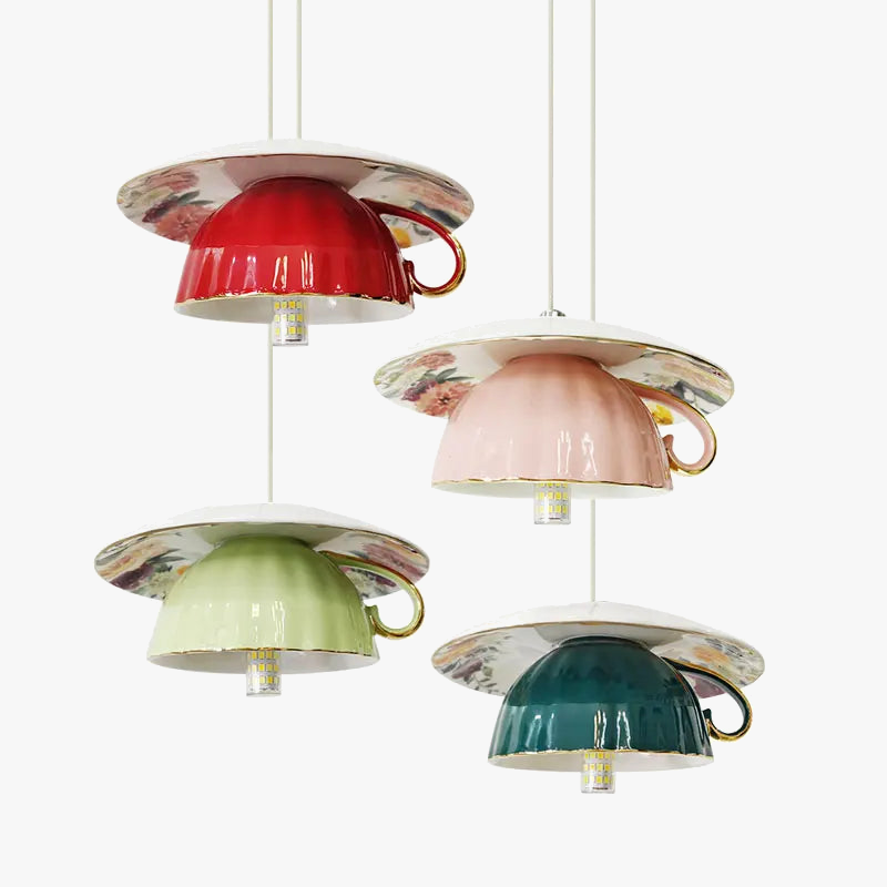 suspension en céramique design art thé éclairage led g4