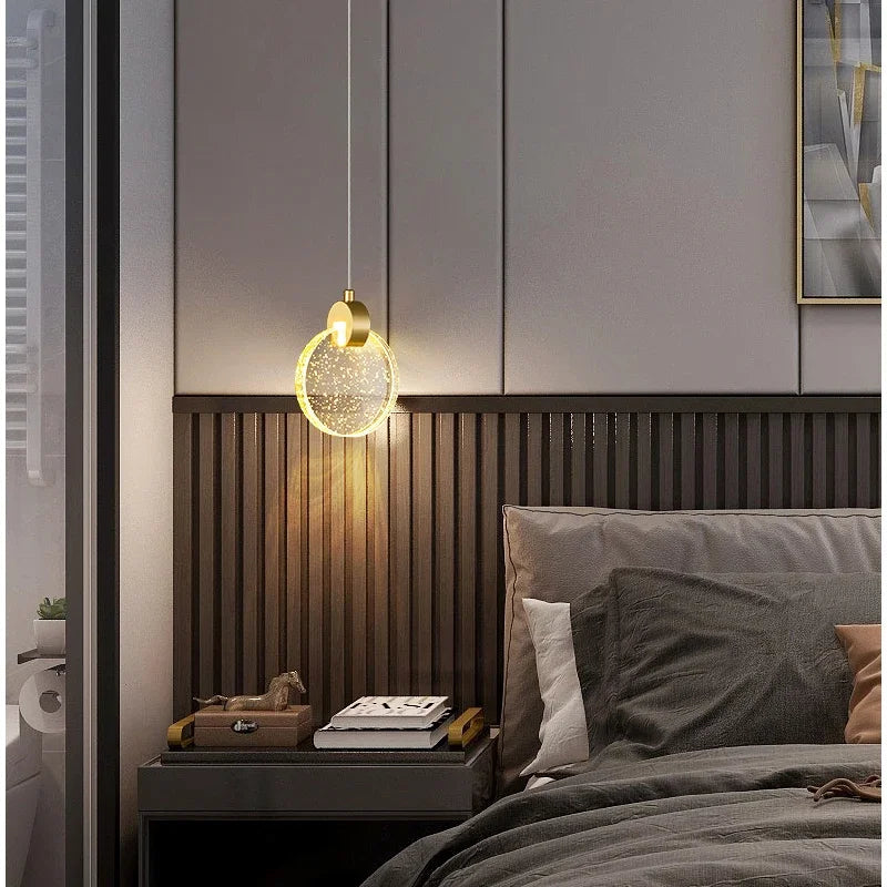 suspension en cristal dorée avec lumière moderne à led