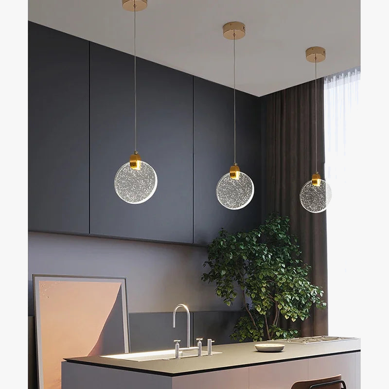 suspension en cristal dorée avec lumière moderne à led