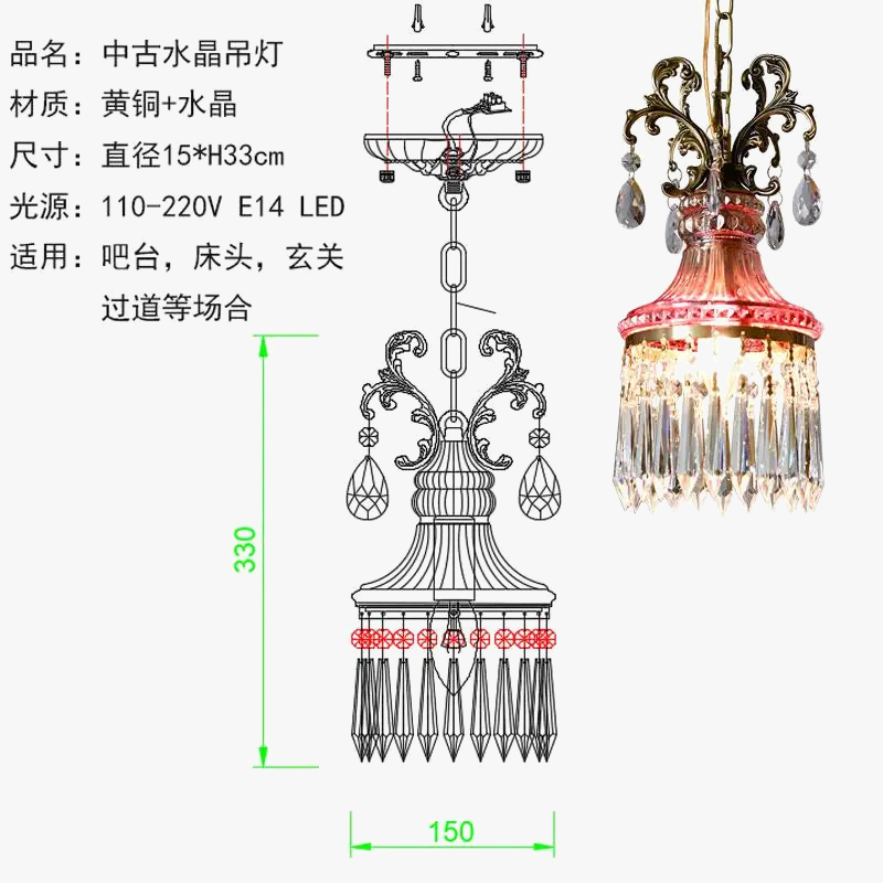 suspension en cristal français rétro pour ambiance luxueuse