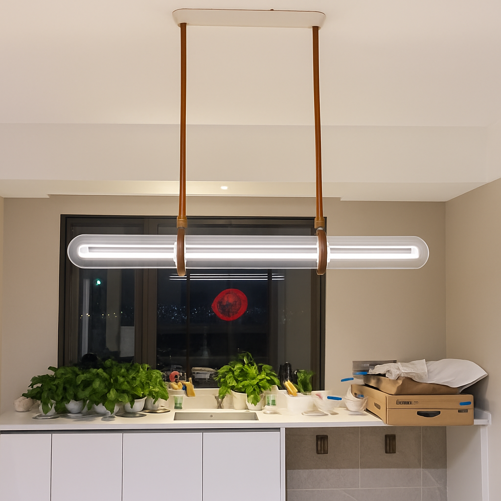 suspension en cuir et verre led design minimaliste et luxueux