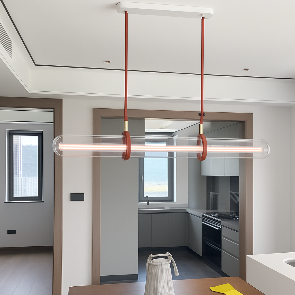 suspension en cuir et verre led design minimaliste et luxueux