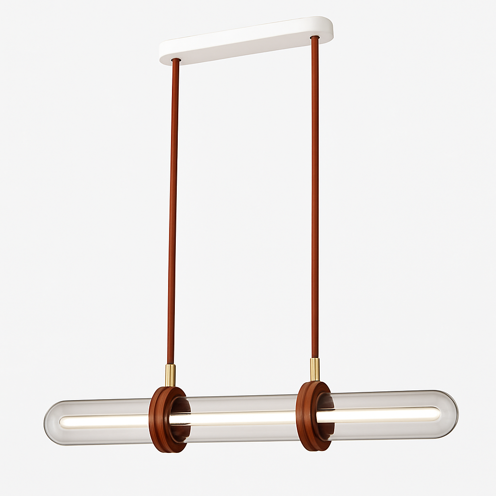 suspension en cuir et verre led design minimaliste et luxueux
