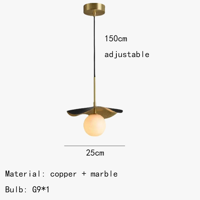 suspension en cuivre avec boule en marbre naturel