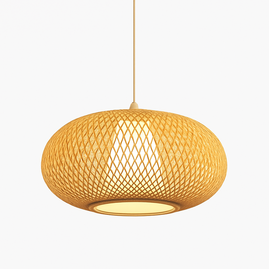 Suspension en rotin LED avec abat-jour arrondi