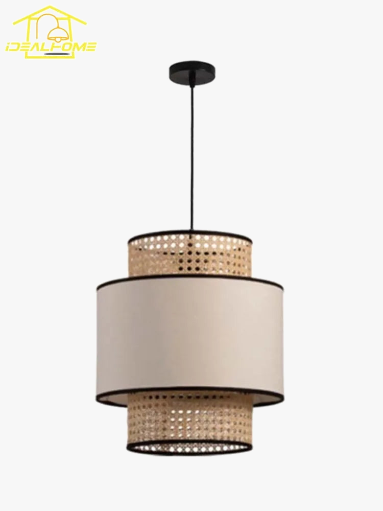 suspension en rotin tissé japonais style wabi-sabi décorative pour intérieur