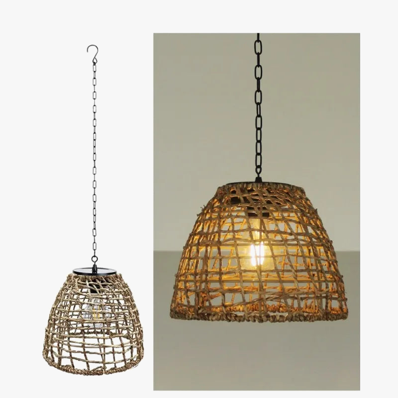 suspension en rotin tissé lampe solaire décorative pour extérieur