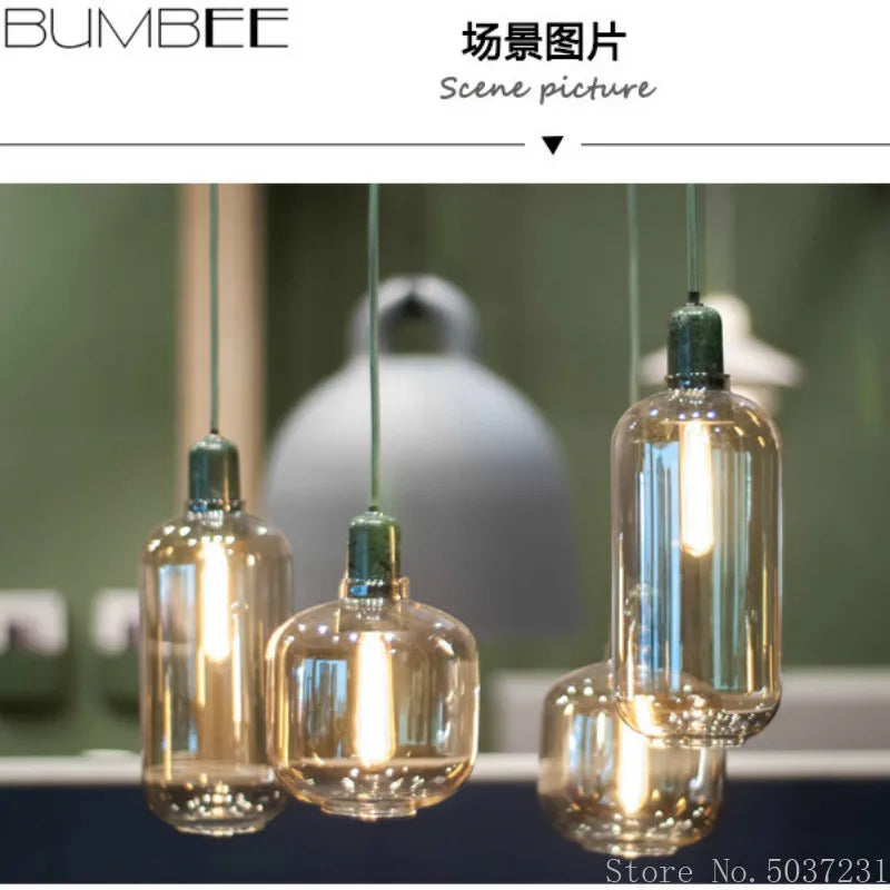 suspension en verre avec détail en marbre design industriel élégant