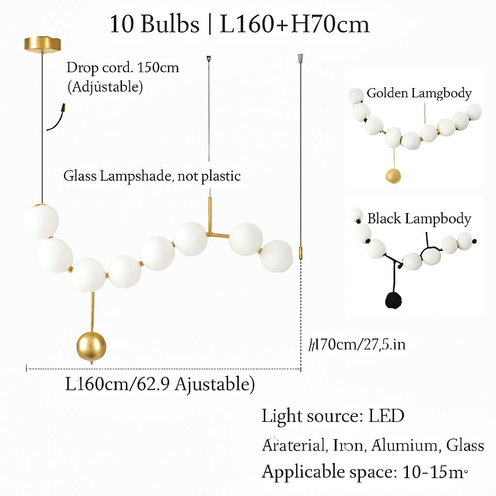 suspension en verre blanc en forme de haricot magique pour intérieur élégant