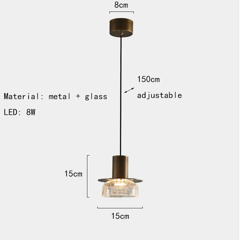 suspension en verre craquelé avec led et cordon réglable