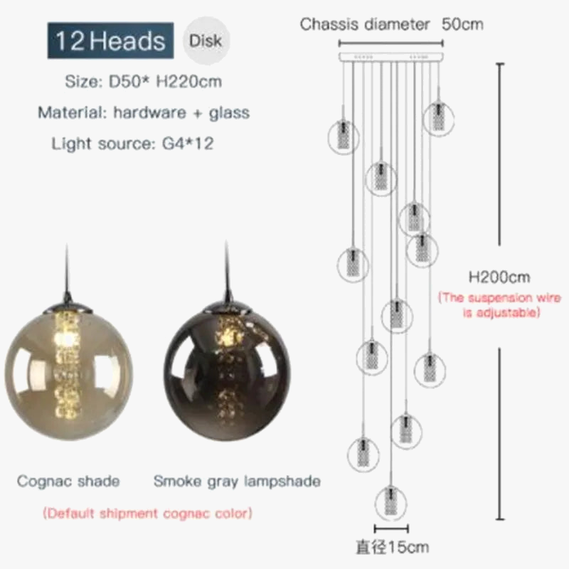 suspension en verre design pour escalier moderne à LED