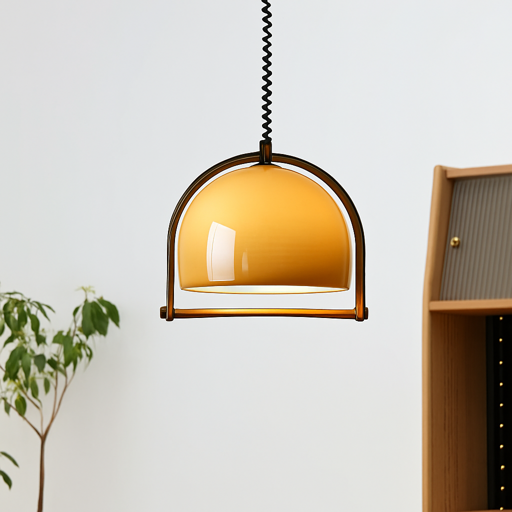 suspension en verre et bois foncé réglable en hauteur 	 style