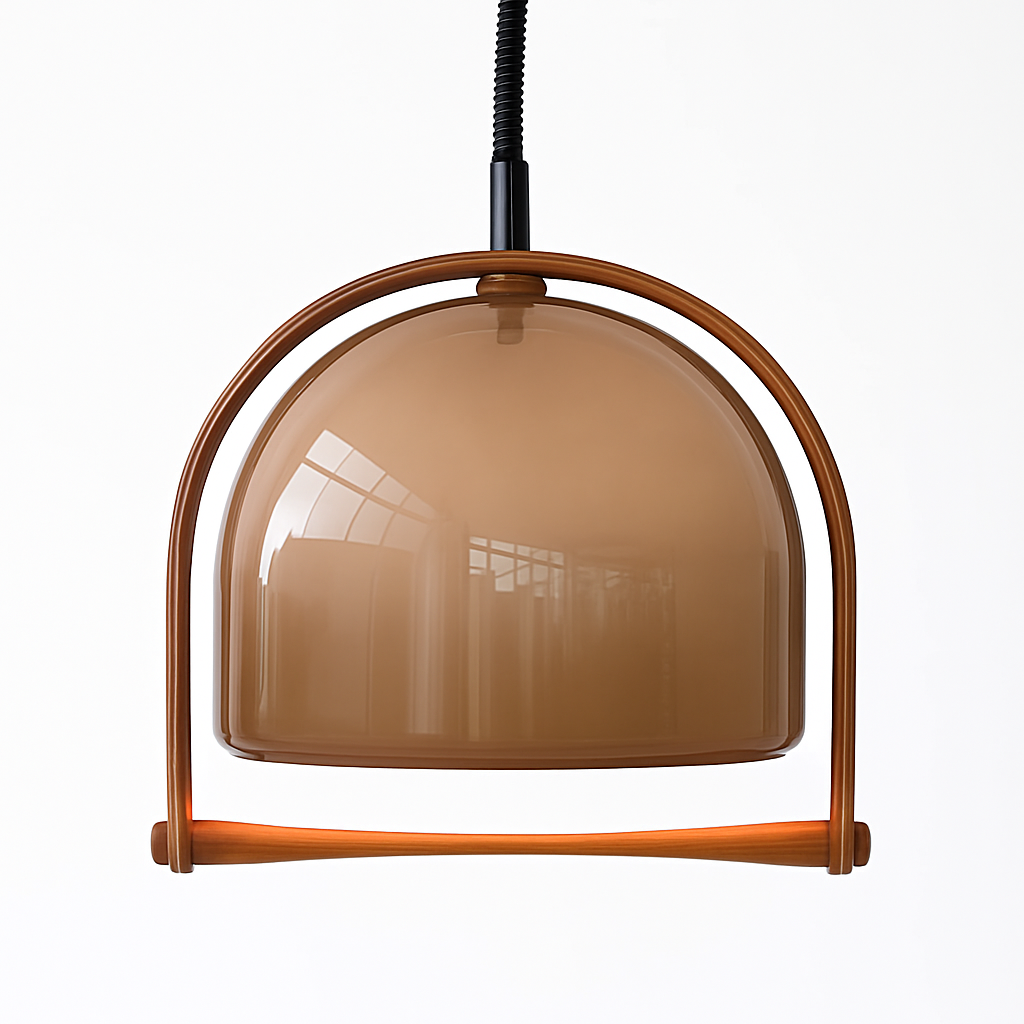 suspension en verre et bois foncé réglable en hauteur 	 style