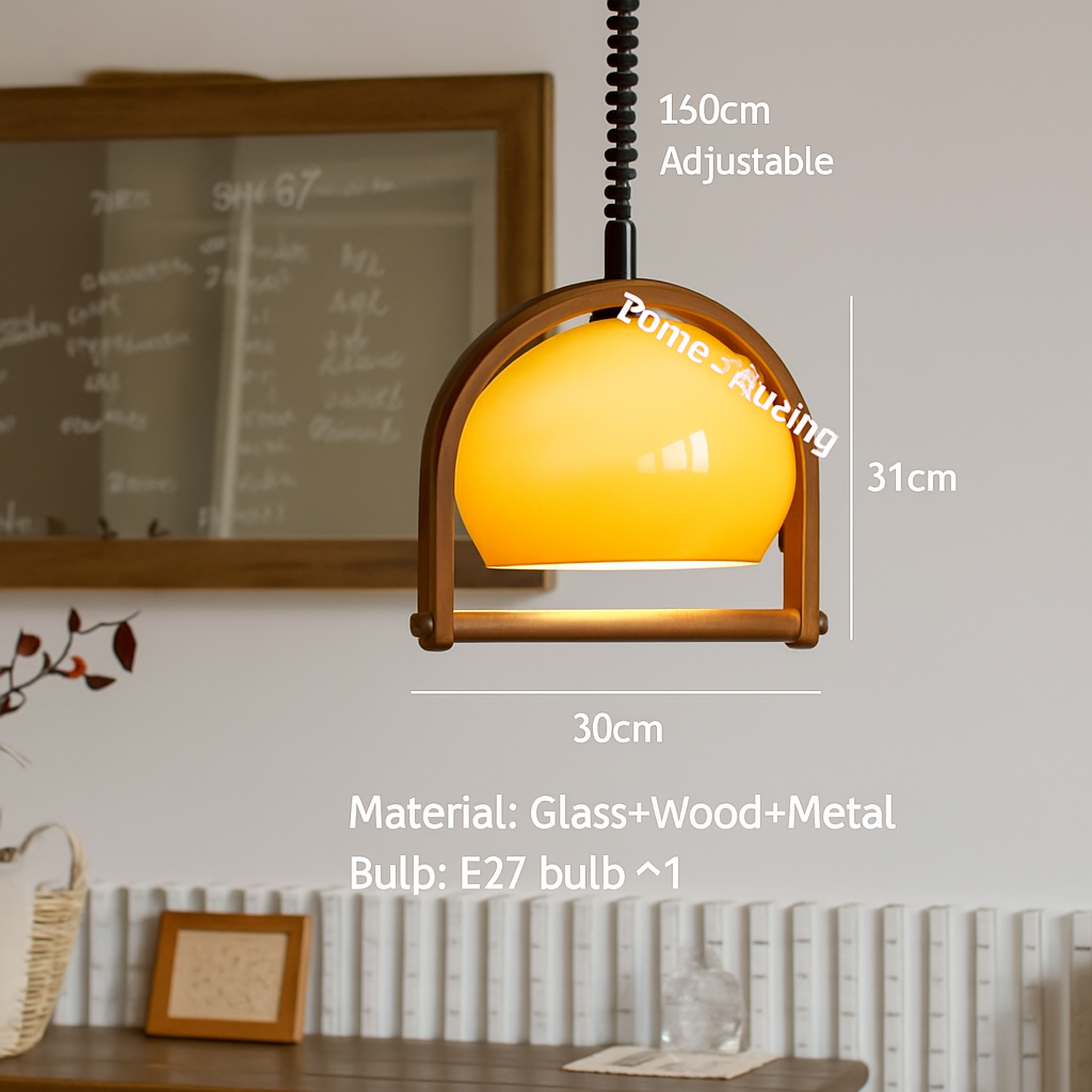 suspension en verre et bois foncé réglable en hauteur 	 style