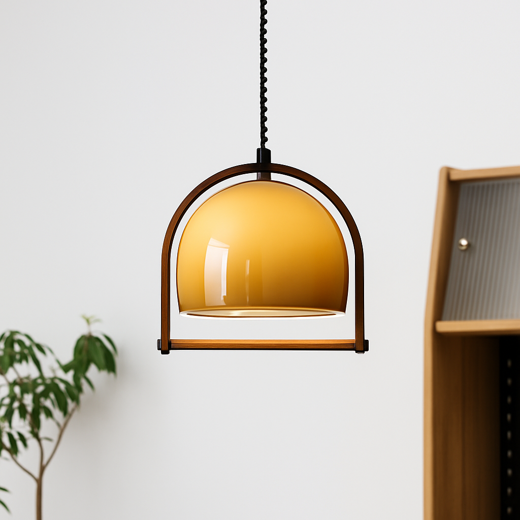 suspension en verre et bois foncé réglable en hauteur 	 style