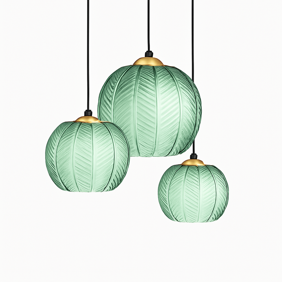 Suspension en verre nordique à motif de feuilles colorée