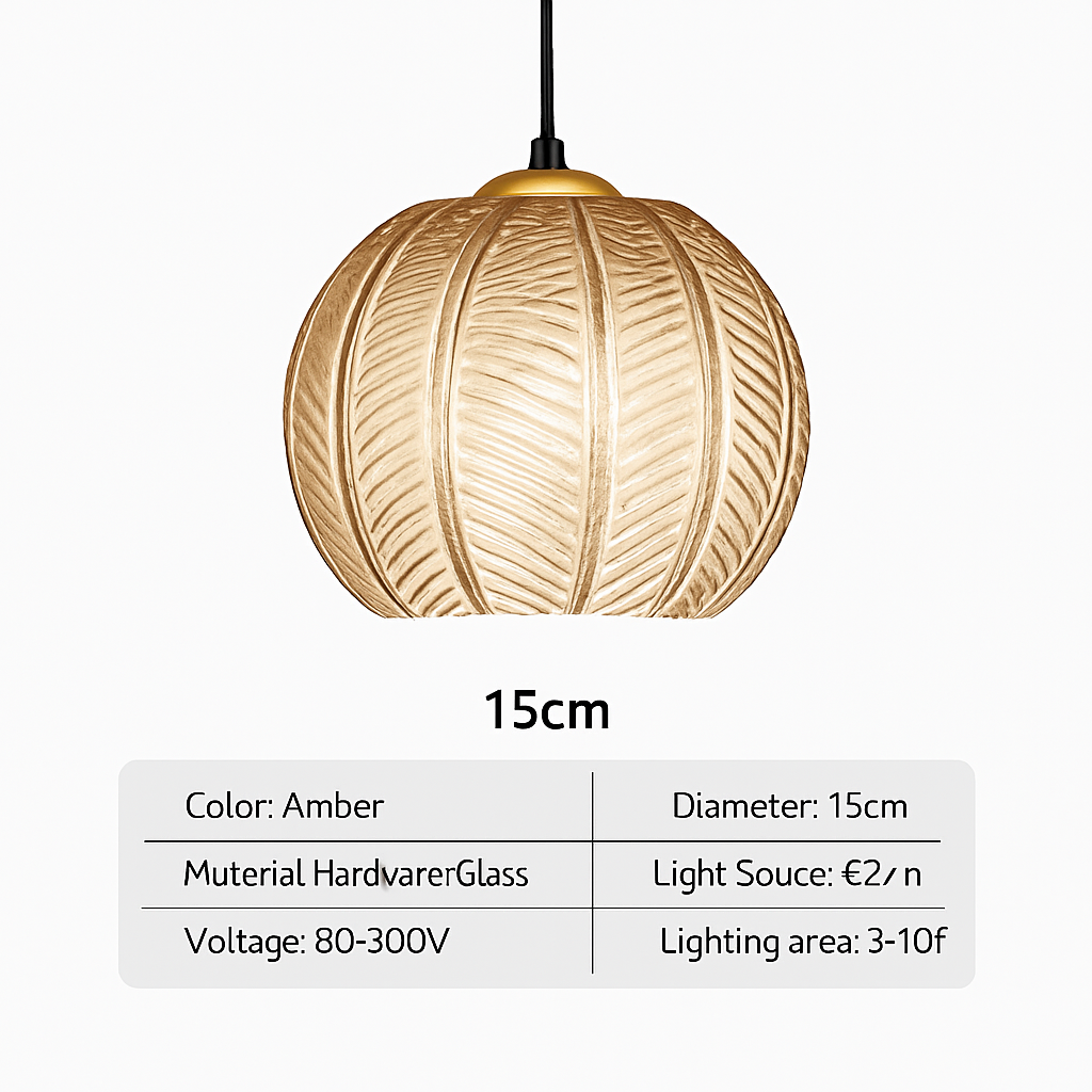 Suspension en verre nordique à motif de feuilles colorée
