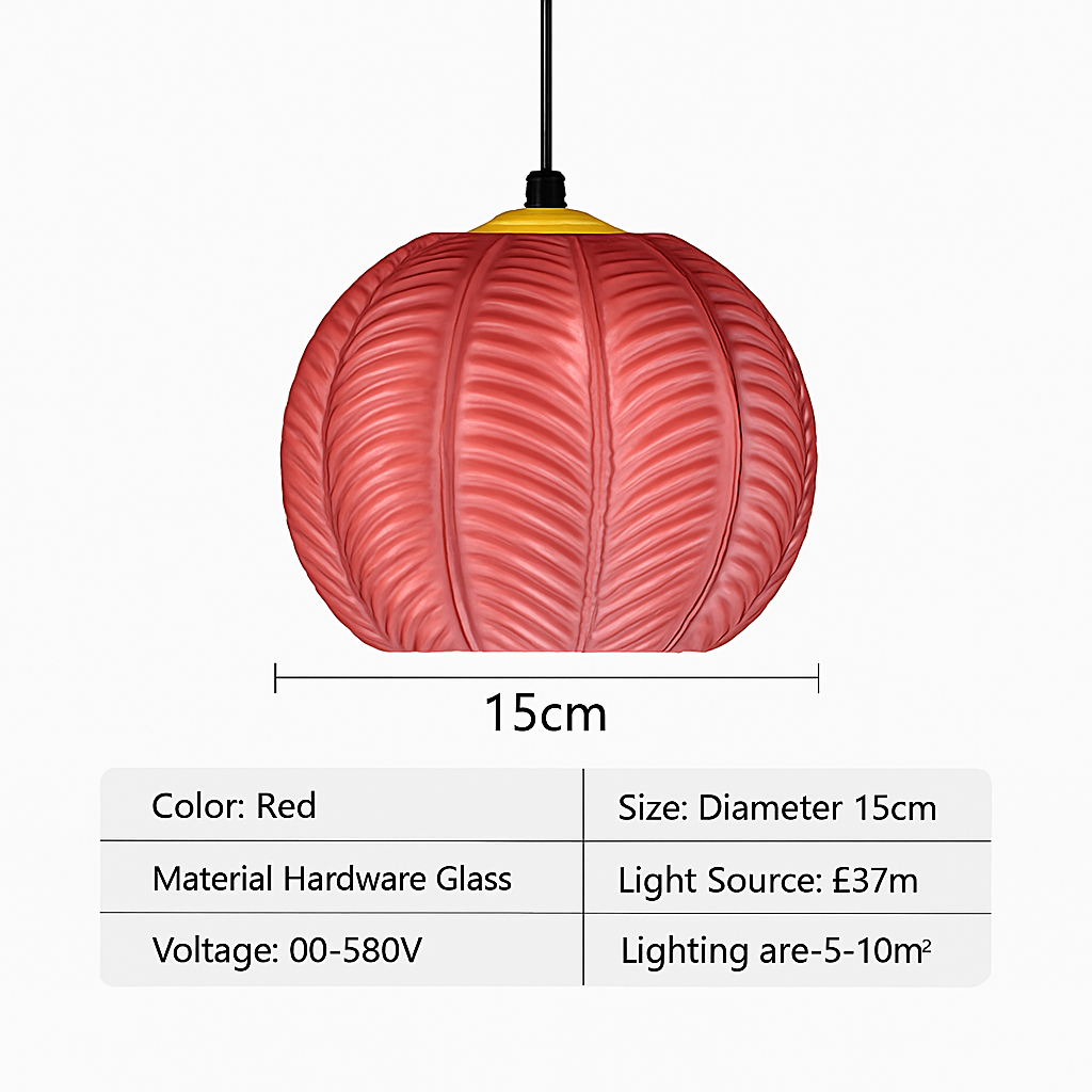 Suspension en verre nordique à motif de feuilles colorée