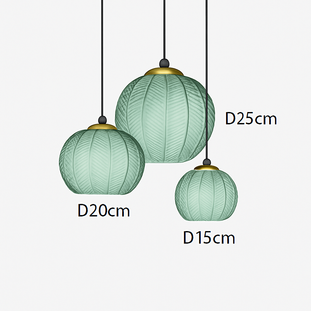 Suspension en verre nordique à motif de feuilles colorée