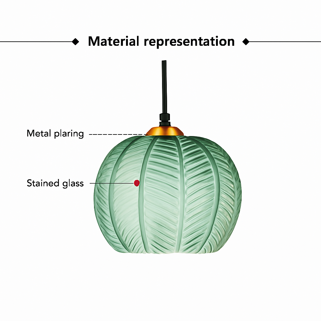 Suspension en verre nordique à motif de feuilles colorée