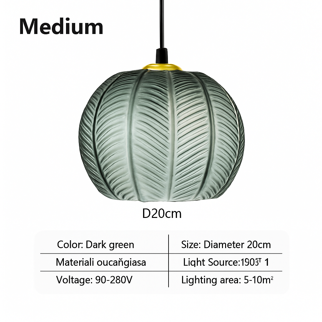 Suspension en verre nordique à motif de feuilles colorée