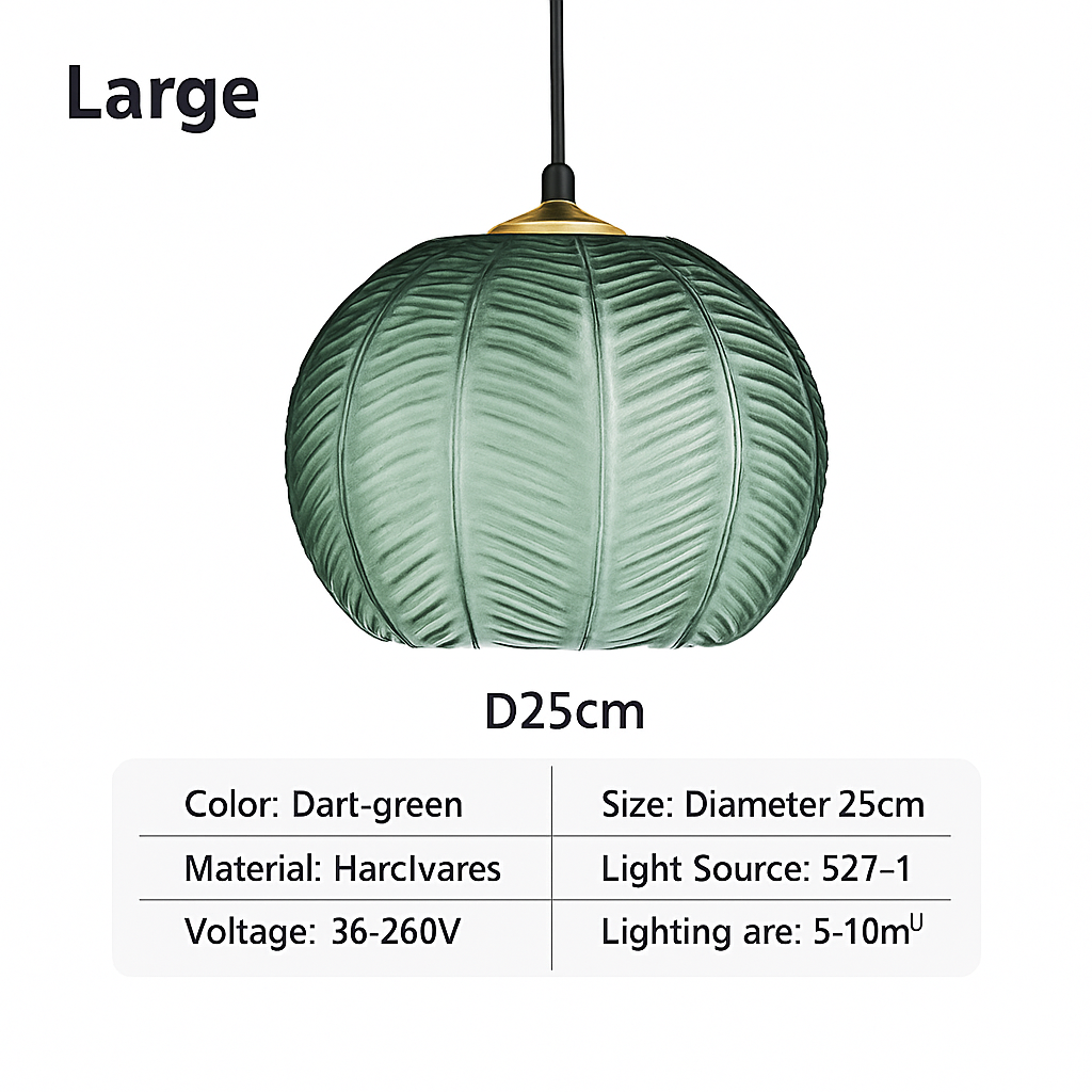 Suspension en verre nordique à motif de feuilles colorée