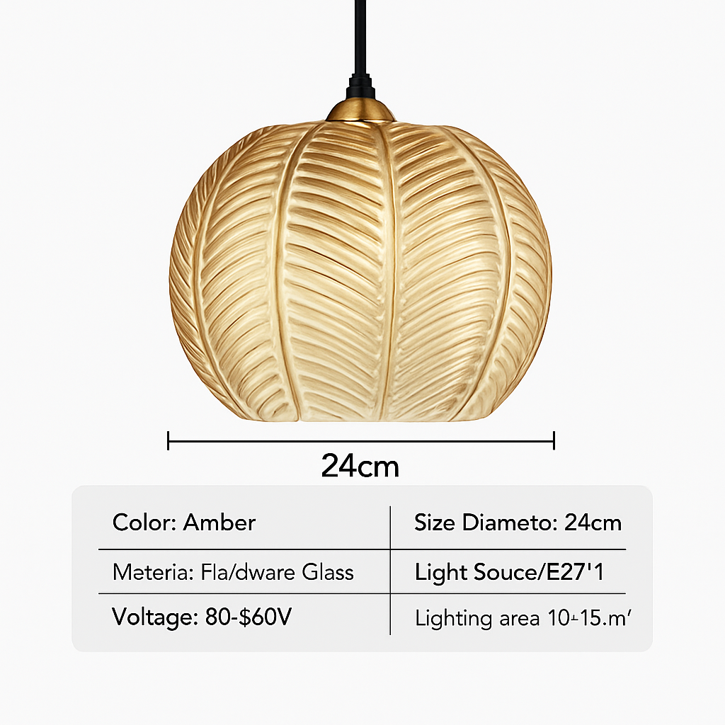 Suspension en verre nordique à motif de feuilles colorée