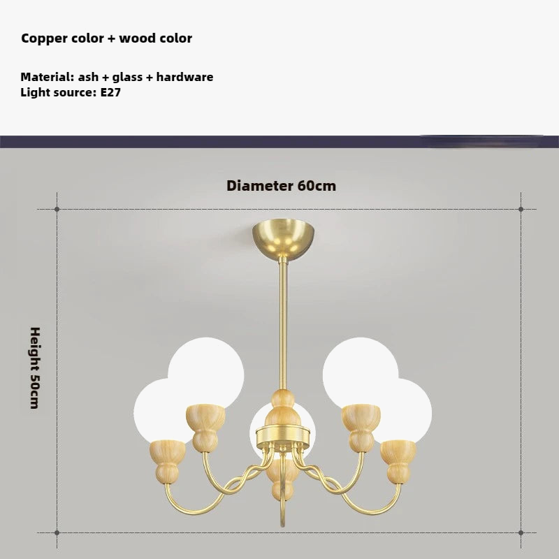 suspension en verre rétro avec éclairage led en bois
