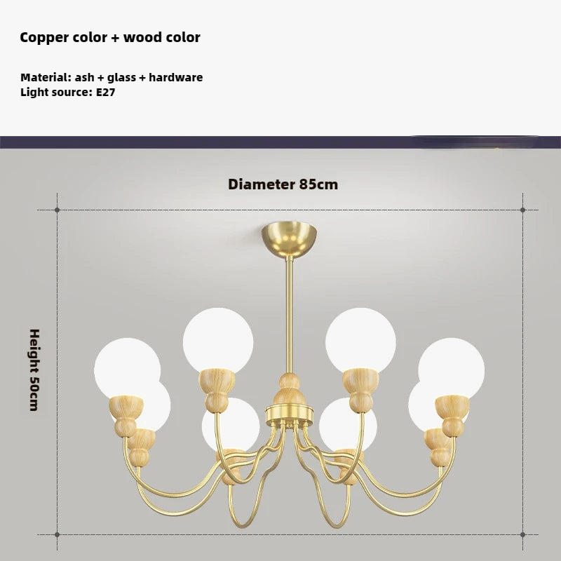 suspension en verre rétro avec éclairage led en bois