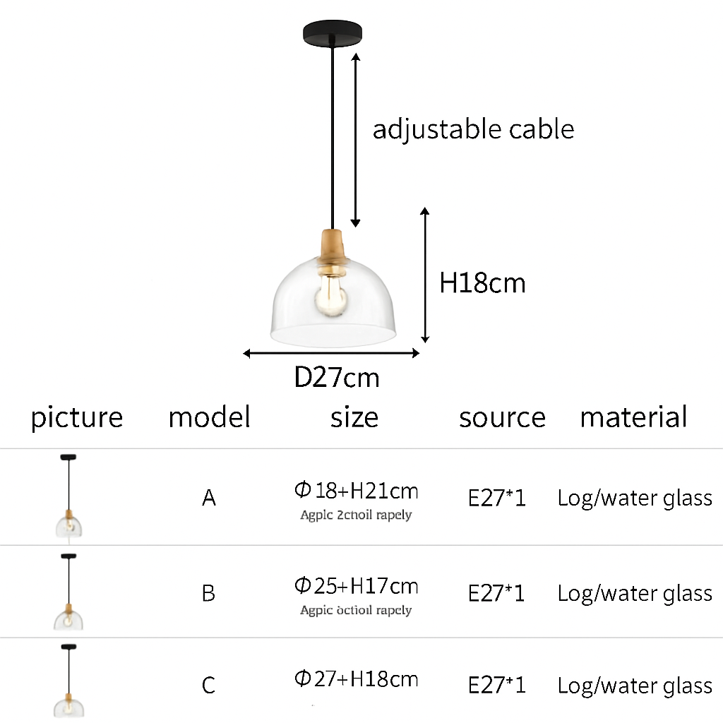 Suspension en verre transparente led déco maison