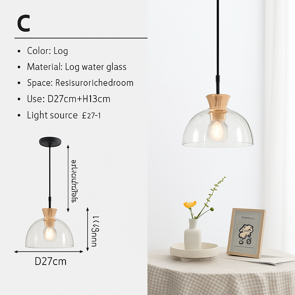 Suspension en verre transparente led déco maison