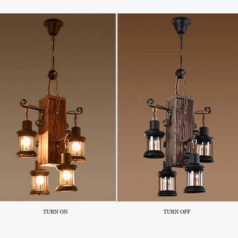 suspension industrielle en bois décorative avec verre