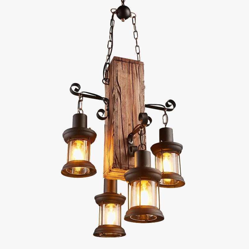 suspension industrielle en bois décorative avec verre