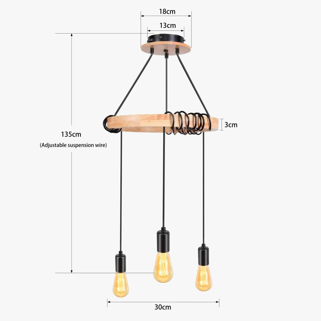suspension industrielle nordique en bois style rétro à trois têtes