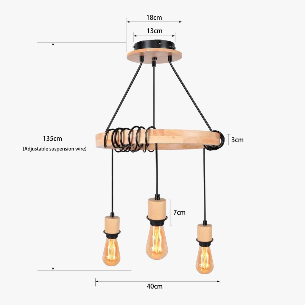 suspension industrielle nordique en bois style rétro à trois têtes