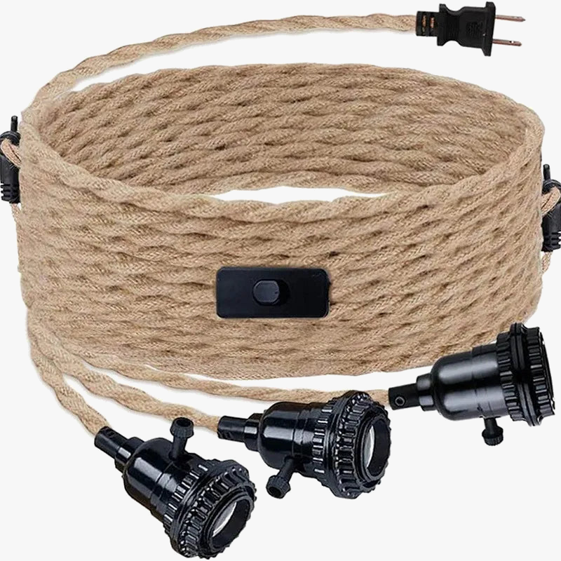 suspension industrielle rétro avec interrupteur et corde de chanvre
