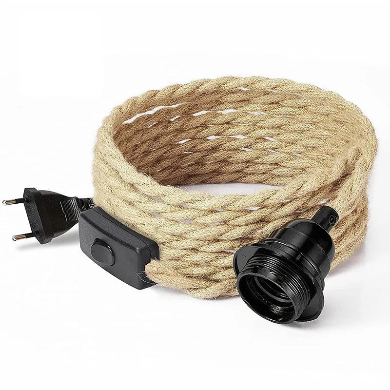 suspension industrielle rétro avec interrupteur et corde de chanvre