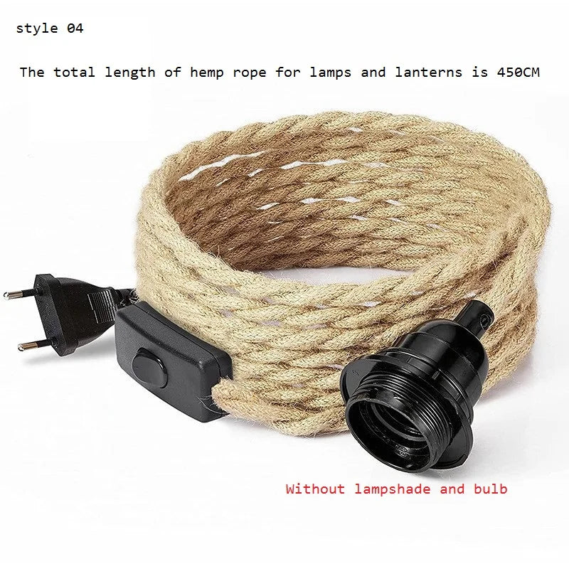 suspension industrielle rétro avec interrupteur et corde de chanvre