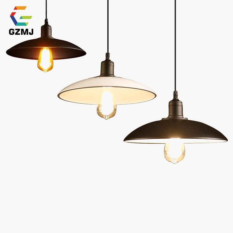 suspension industrielles vintage en métal noir led