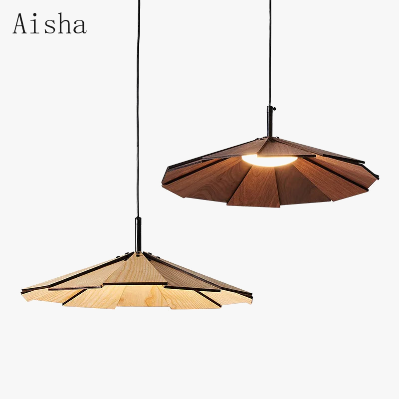 suspension japonaise wabi-sabi en noyer fait main pour restaurant et café