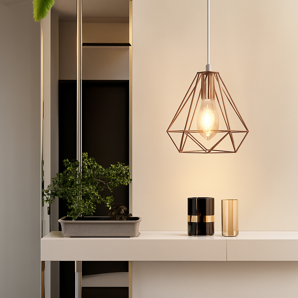 Suspension lampara de techo colgante éclairage suspendu moderne Cage en fer Loft cuisine salon suspension E27 or Rose