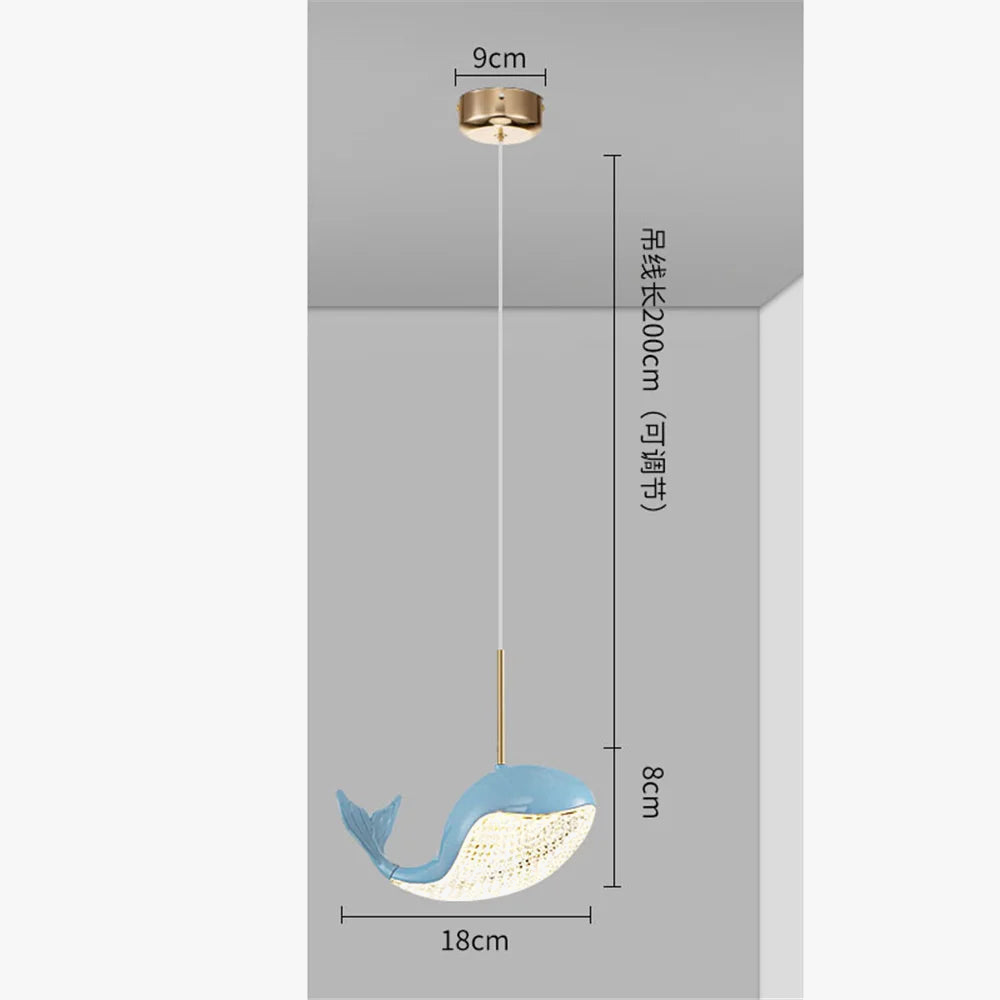 suspension led acrylique dauphin d'or pour enfants